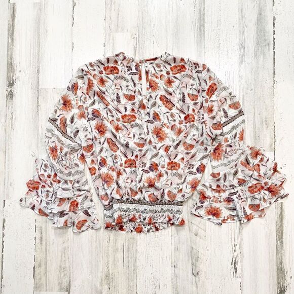 MISA Annabelle Smocked Sheer Ruffle 3/4 Sleeve Blouse Size M - Picture 3 of 6